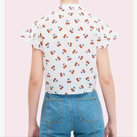 Kate Spade Cherry toss tie-front top, French cream, all cotton XL - Picture 3 of 10
